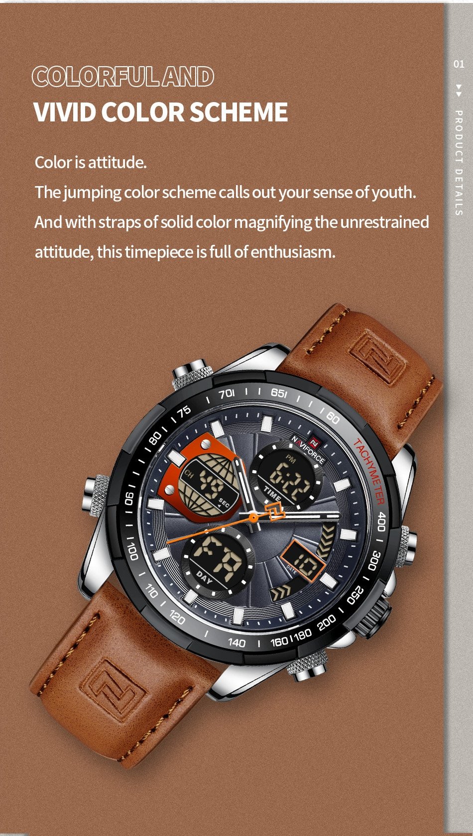 Overfly NF9197 Naviforce Analog-Digital Dual Time Chronograph Watch