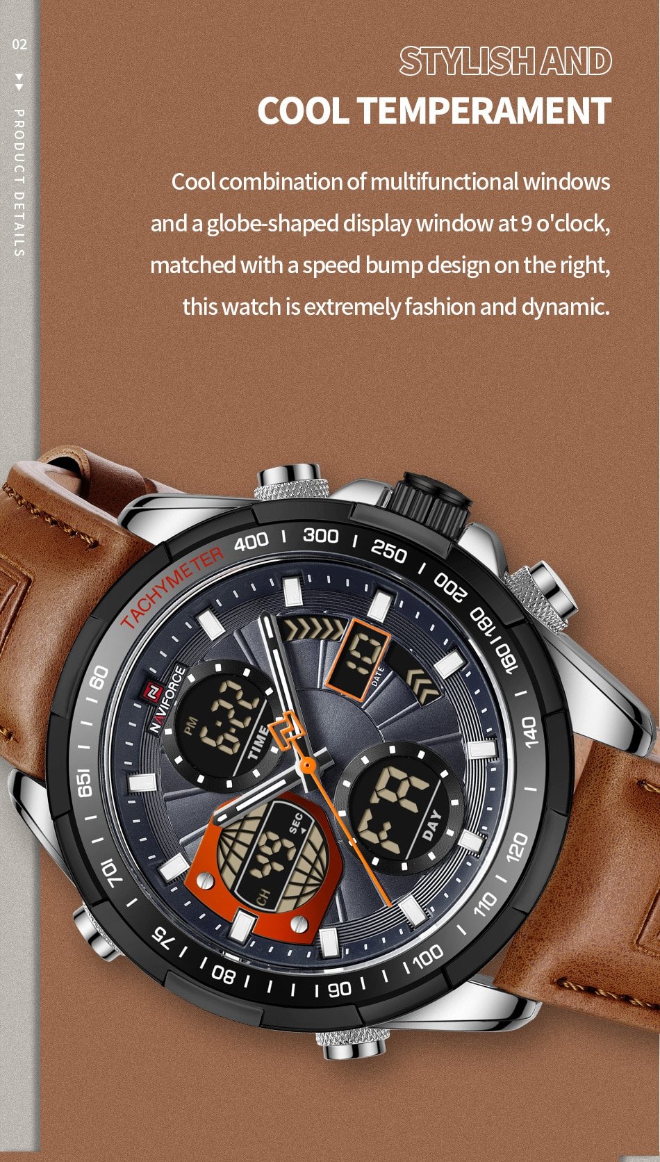 Overfly NF9197 Naviforce Analog-Digital Dual Time Chronograph Watch