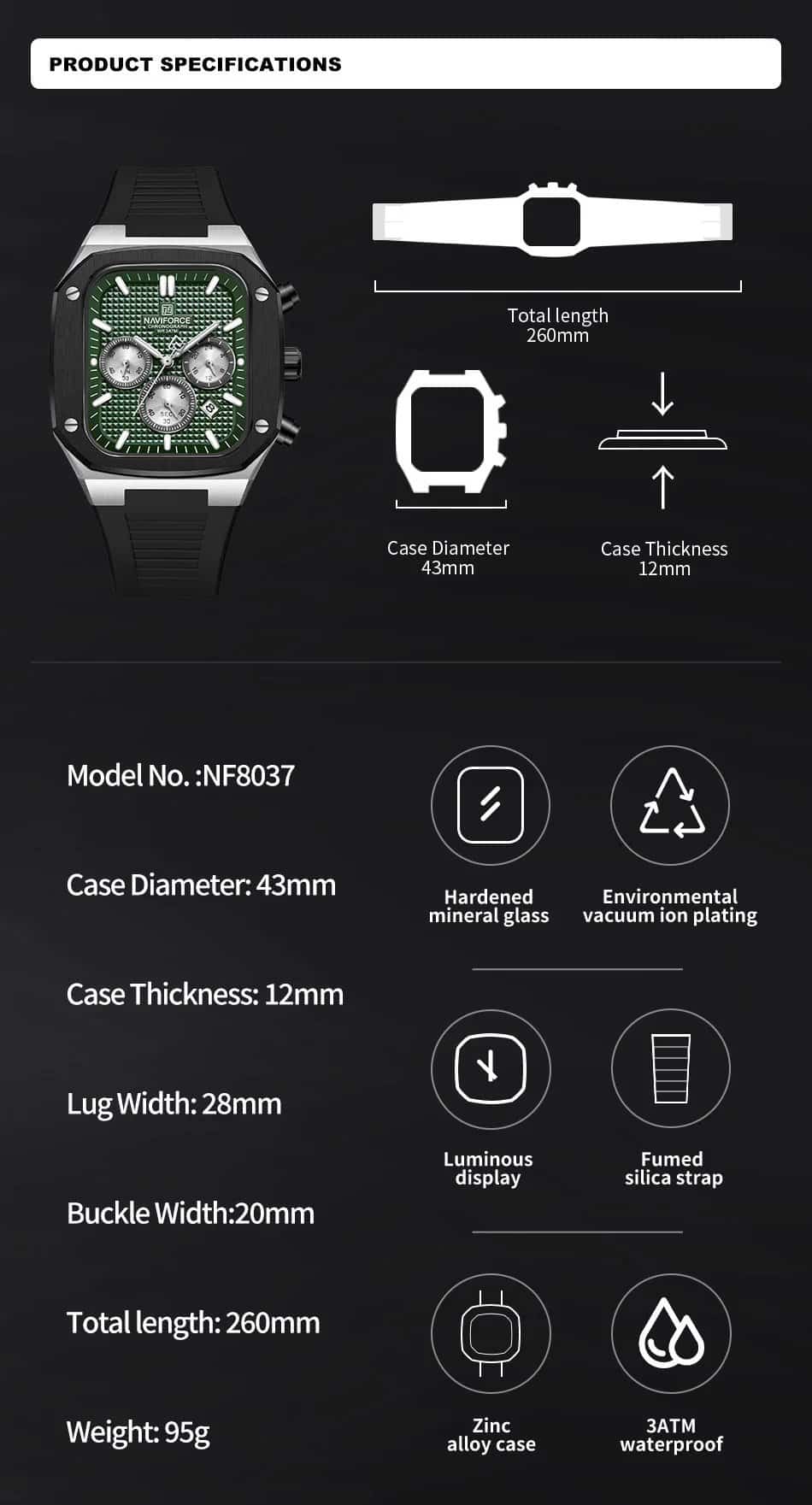 Naviforce NF8037 Square Chronograph Edition