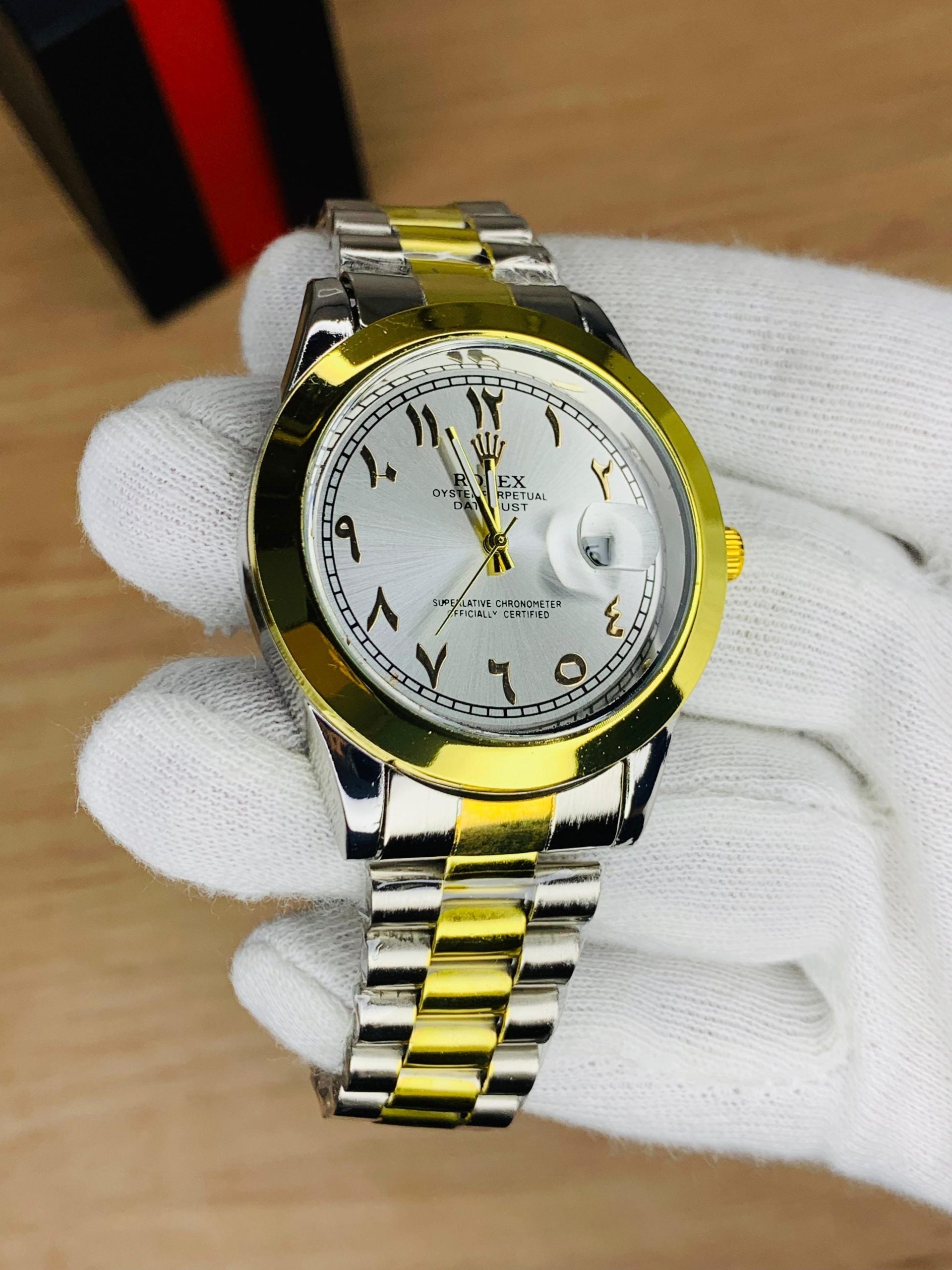 Luxury Two Tone Watch With Date Adjustment - Arabic