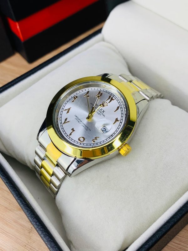 Luxury Two Tone Watch With Date Adjustment - Arabic