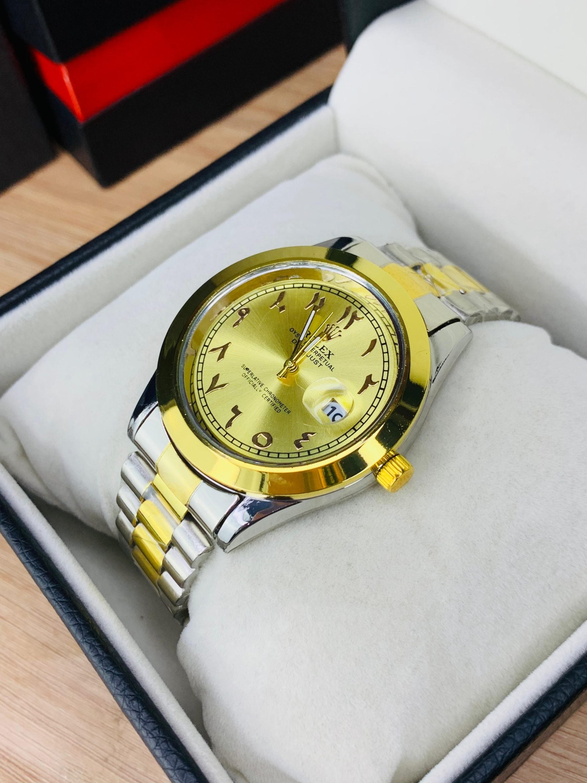 Luxury Two Tone Watch With Date Adjustment - Arabic